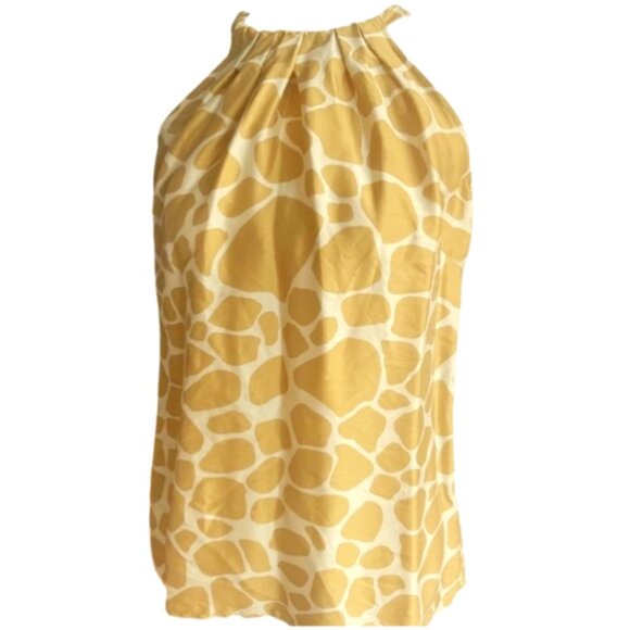 J.Crew Silk Halter Top 6 Yellow Giraffe Print Bow Back Sleeveless Blouse - Picture 3 of 12